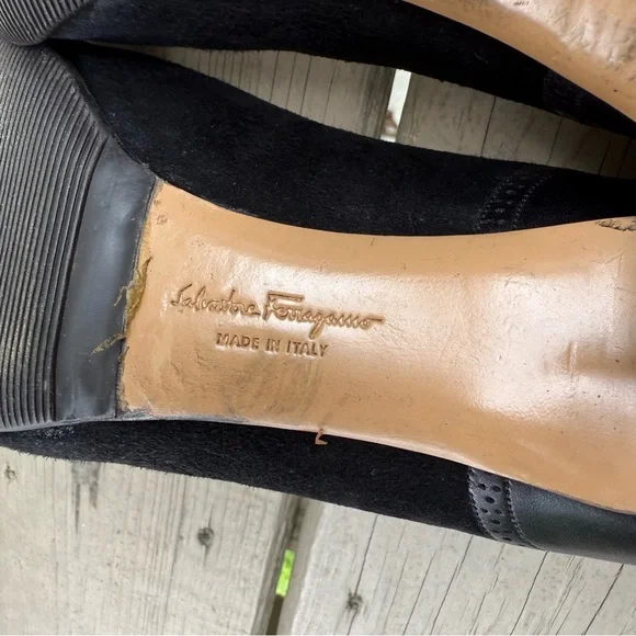 Salvatore Ferragamo Neissa pumps in black suede and leather shoes size 7.5 B - Picture 15 of 16